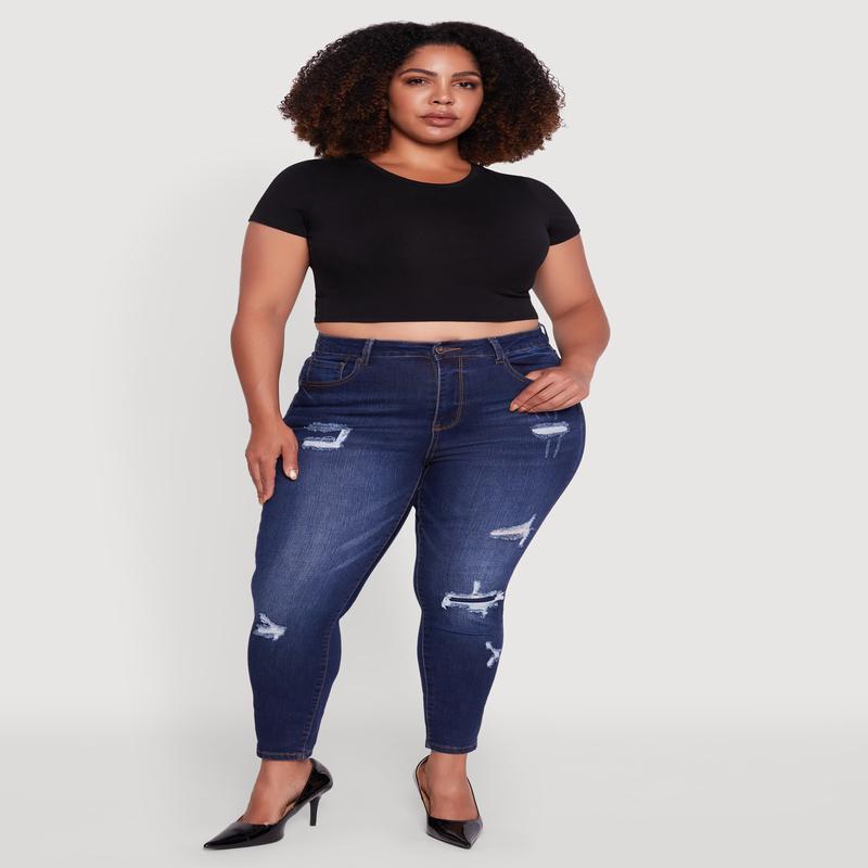 Plus Size WAX Distressed High Waisted Skinny Jeans