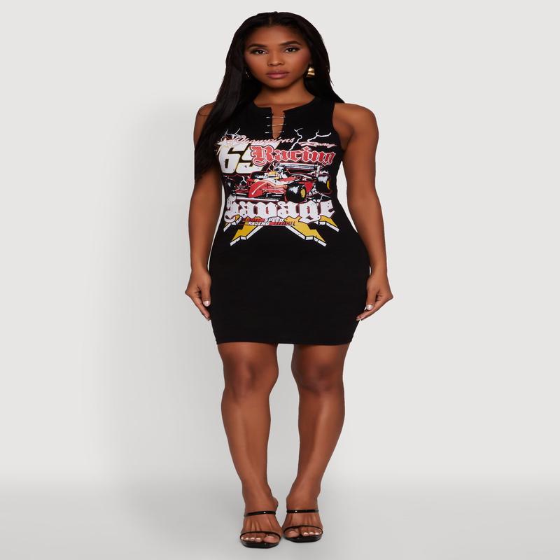 Speed Racing Graphic Sleeveless Mini Dress