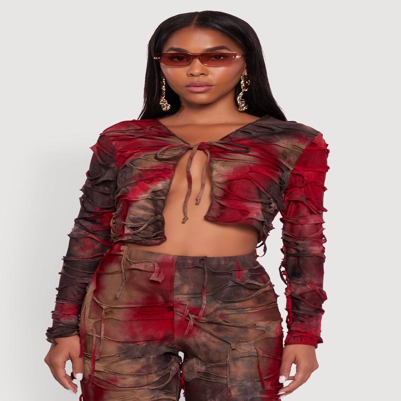 Tie Dye Slashed Tie Front Top
