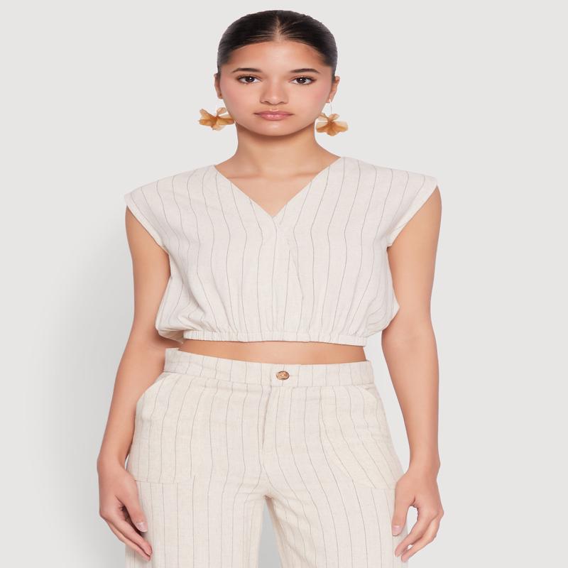 Cap Sleeve Faux Wrap Crop Top