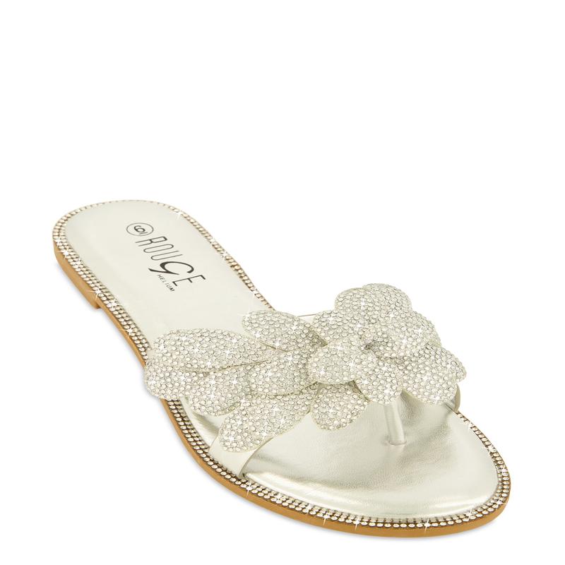 Rhinestone Studded Petal Thong Sandals