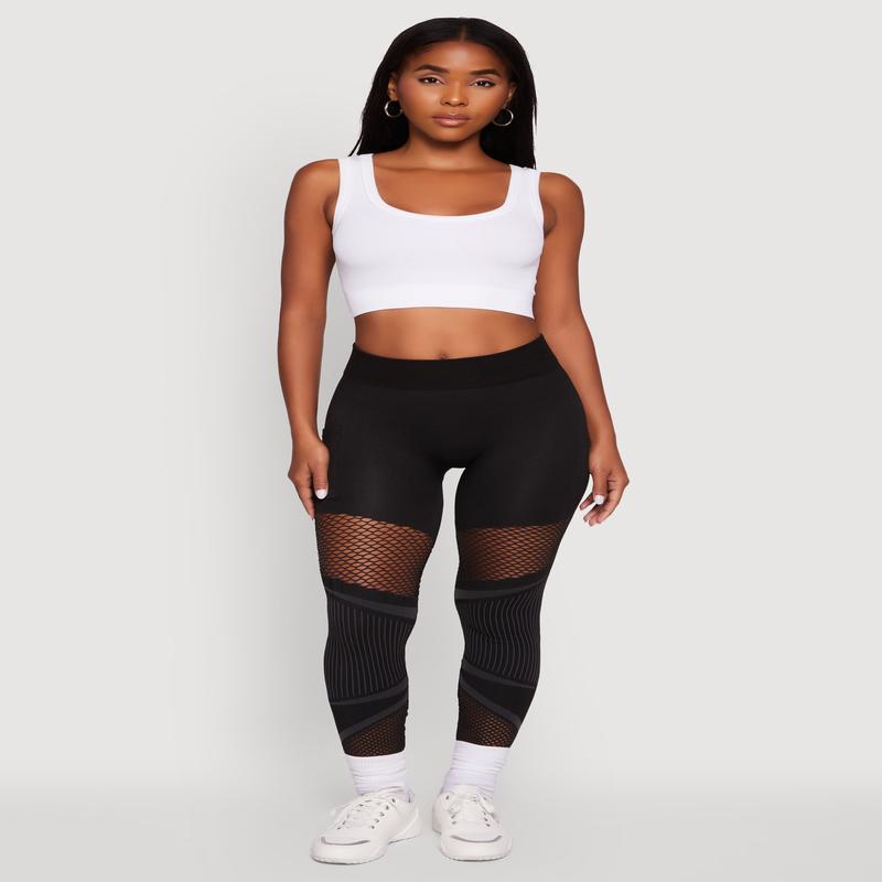 High Waisted Fishnet Detail Cell Phone Pocket Leggings