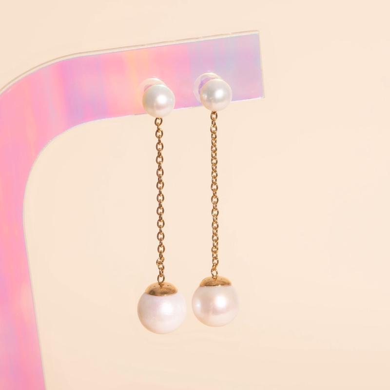 Pearl Line Stud Earrings