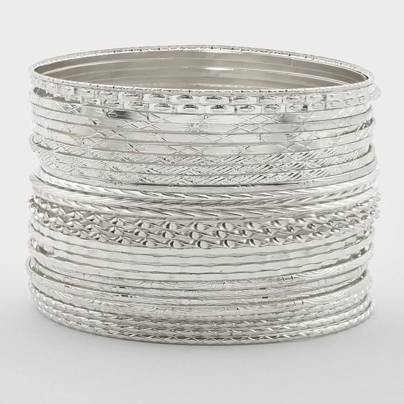 Plus Size Metallic Textured Bangles Set of 30