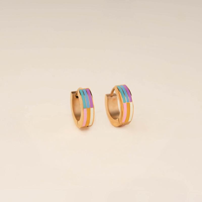 Rainbow Chunky Huggie Hoop Earrings