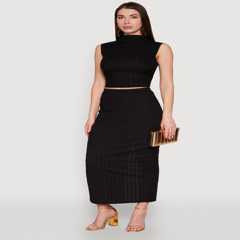 Textured Knit High Waisted Maxi Skirt