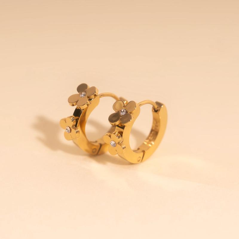 Crystal Flower 3D Huggie Hoop Earrings