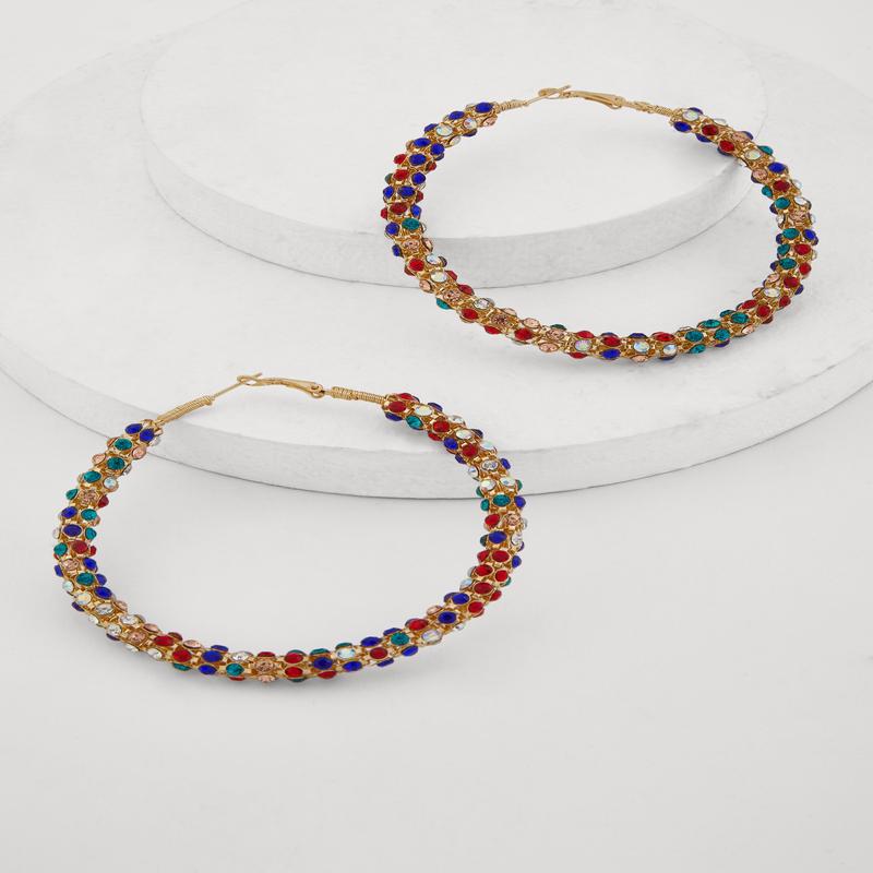 Metallic Rhinestone Encrusted Hoop Earrings