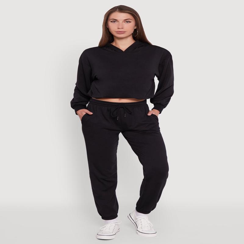 Mid Rise Drawstring Waist Fleece Sweatpants