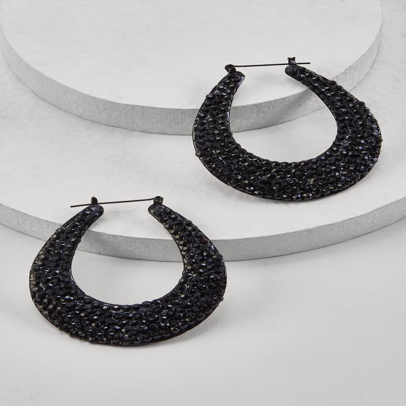 Rhinestone Encrusted Teardrop Hoop Earrings