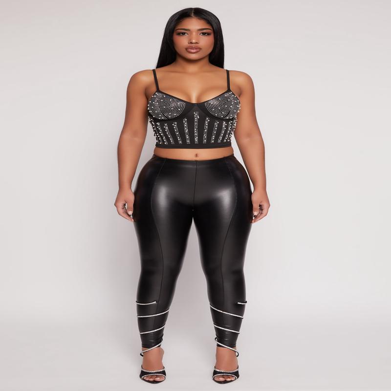 Faux Pearl Rhinestone Bustier Top