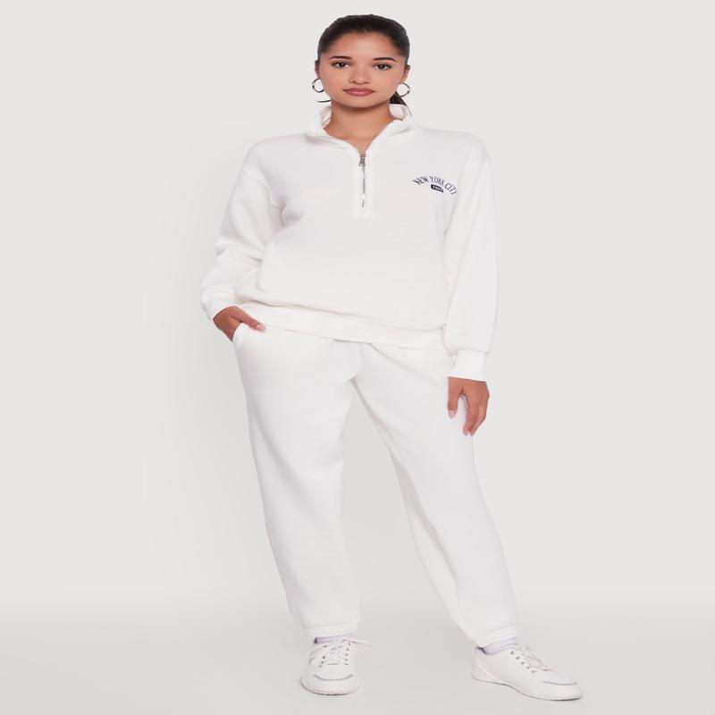 High Waisted Fleece Lined Elastic Waist Joggers