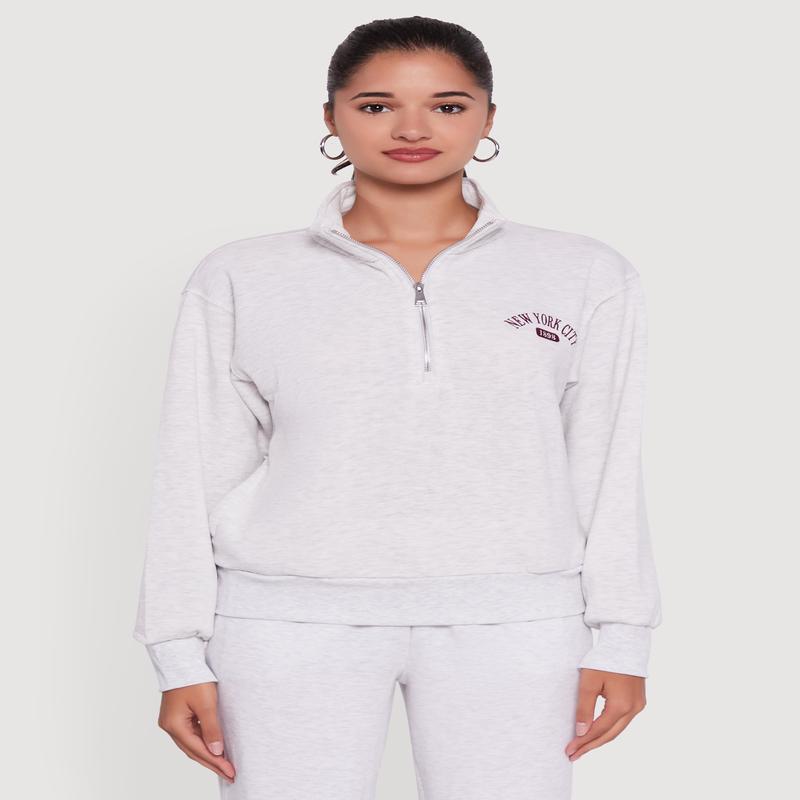 Mock Neck Half Zip New York City Graphic Sweatshirt