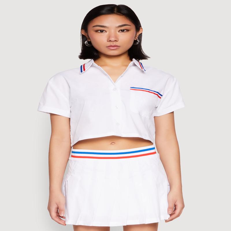 Poplin Varsity Stripe Cropped Shirt