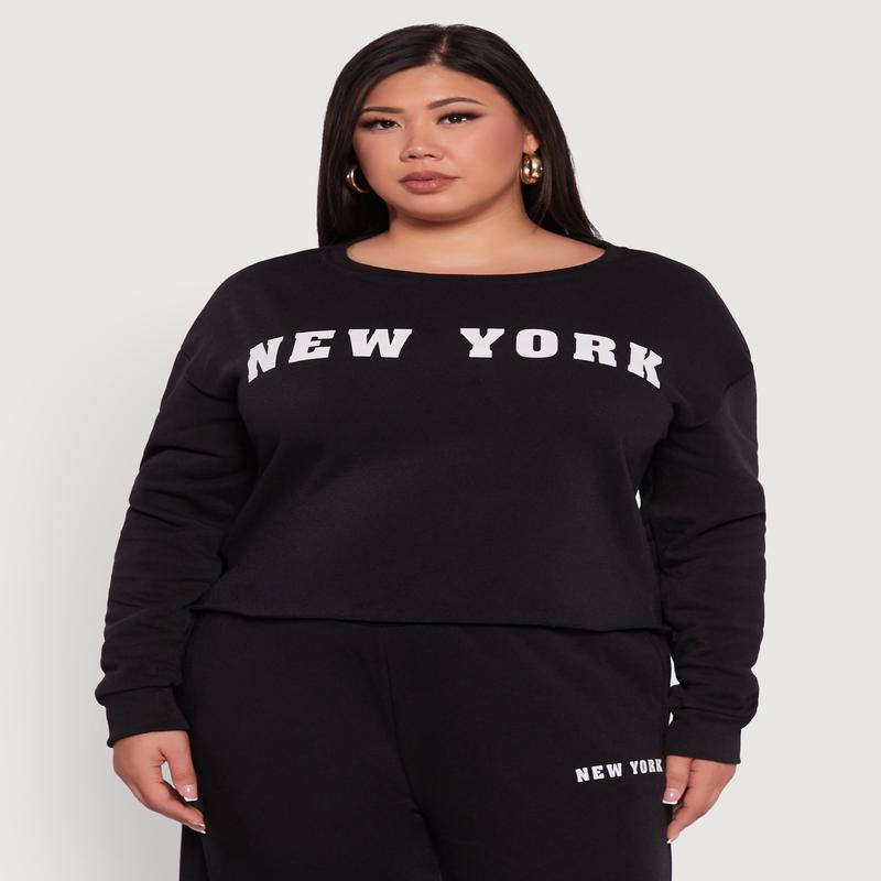 Plus Size New York Graphic Raw Hem Sweatshirt