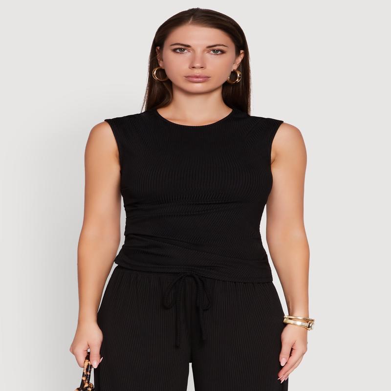Ribbed Knit Sleeveless Solid Top