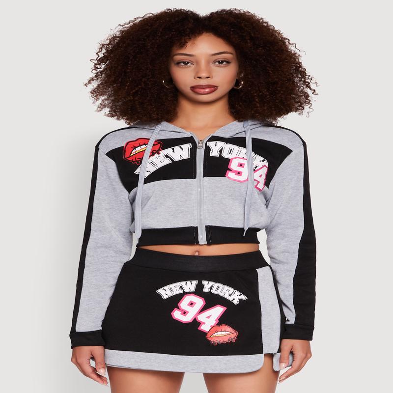 Trendy New York Graphic Cropped Hooded Sweatshirt
