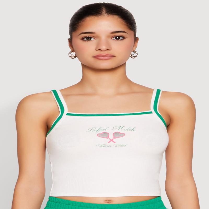 Almost Famous Contrast Trim Graphic Print Crop Cami