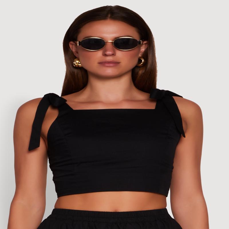 Chic Bow Detail Smocked Crop Top