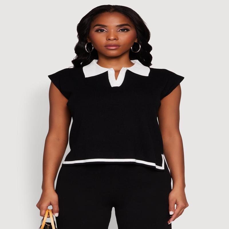 Daisy Contrast Trim Cap Sleeve Blouse