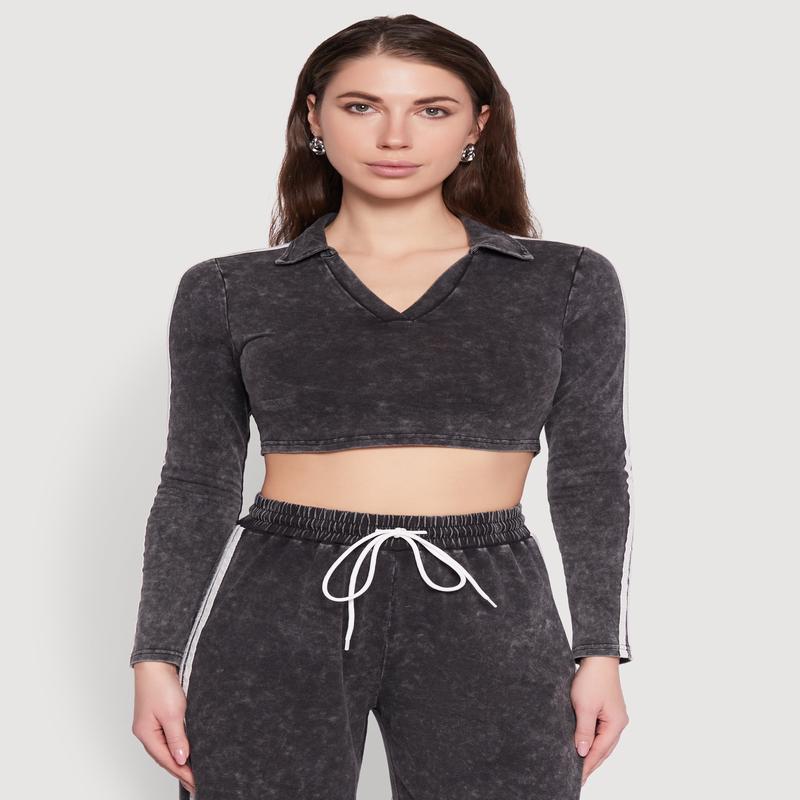 Daisy Mineral Wash Varsity Stripe Crop Top