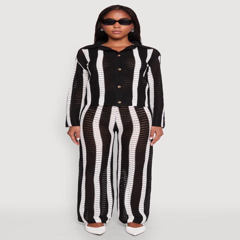 Daisy Striped Pointelle Crochet Pants