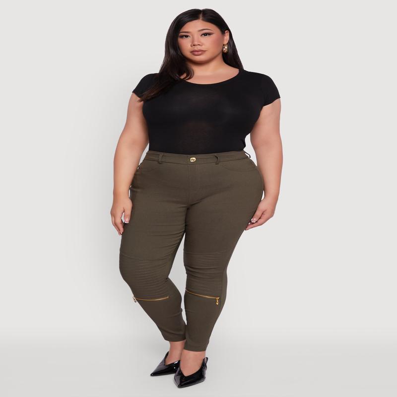 Plus Size High Waisted Skinny Moto Pants