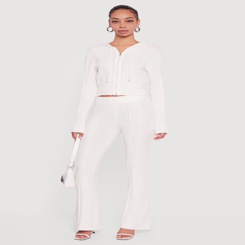 High Waisted Cable Knit Pull On Pants