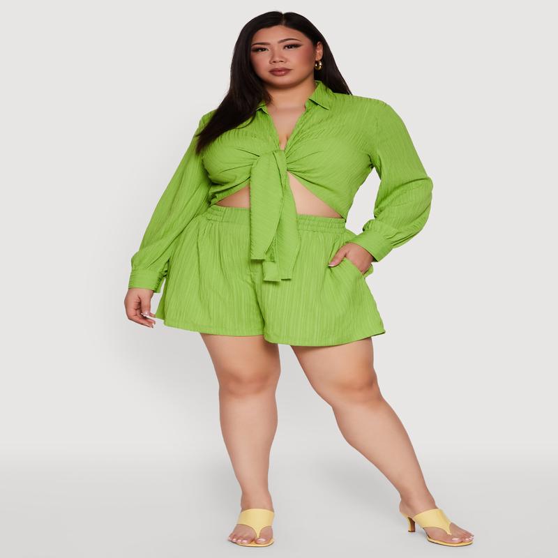 Plus Size Chic High Waisted Textured Knit Shorts