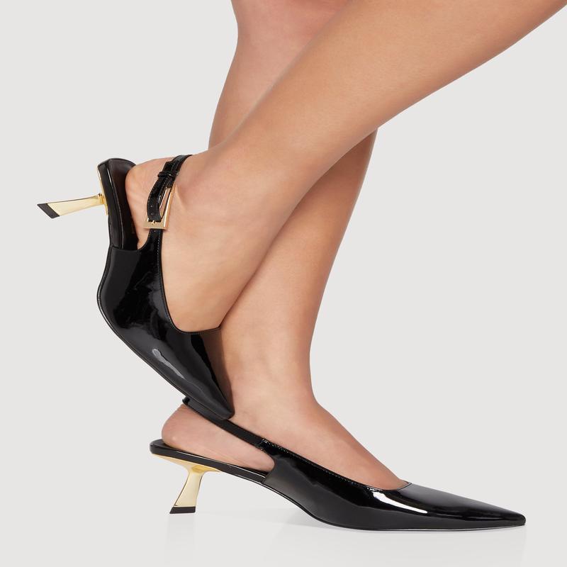 Slingback Pointed Toe Slanted Mid Heels