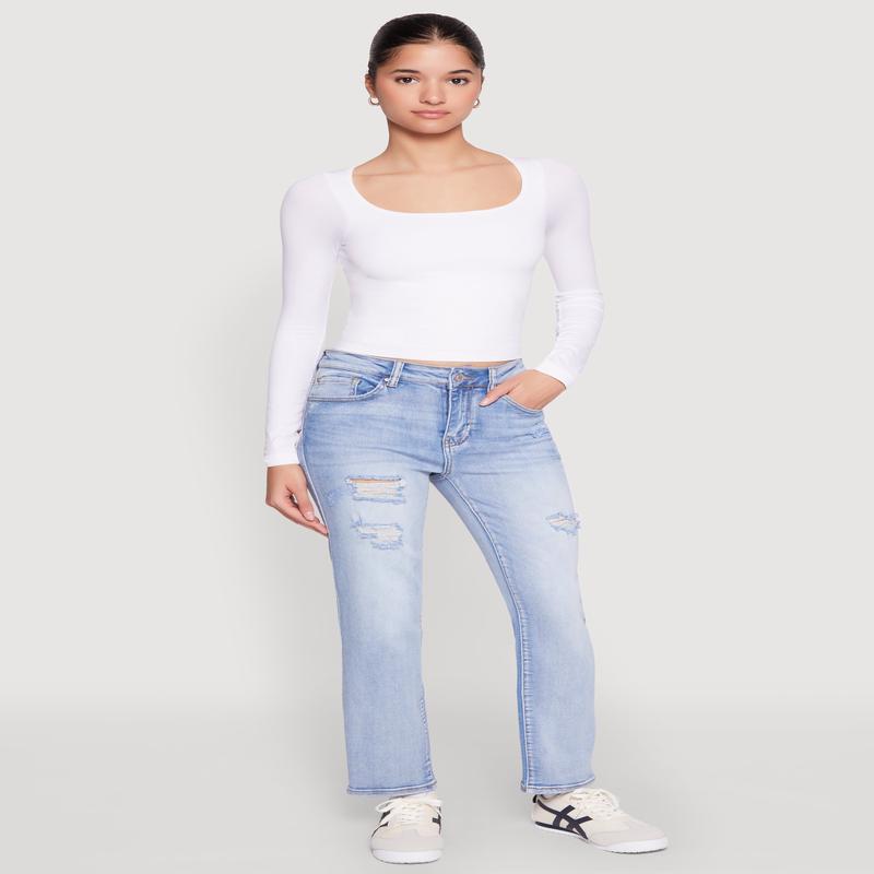 WAX Distressed Straight Leg Jeans