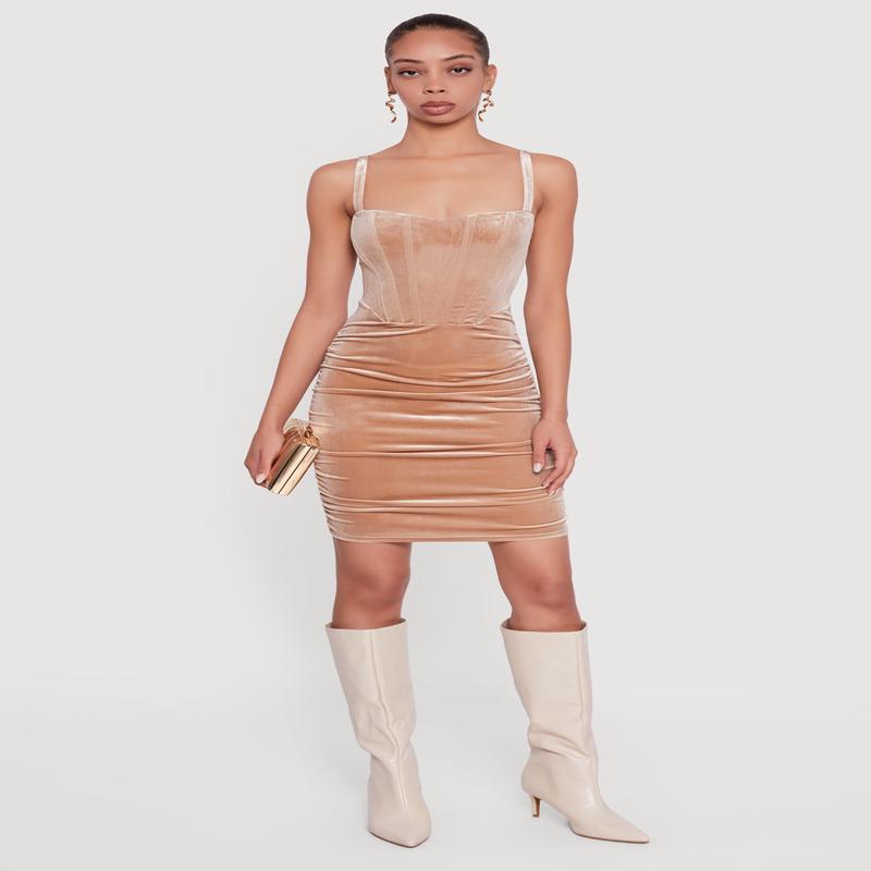 Velvet Ruched Corset Mini Dress