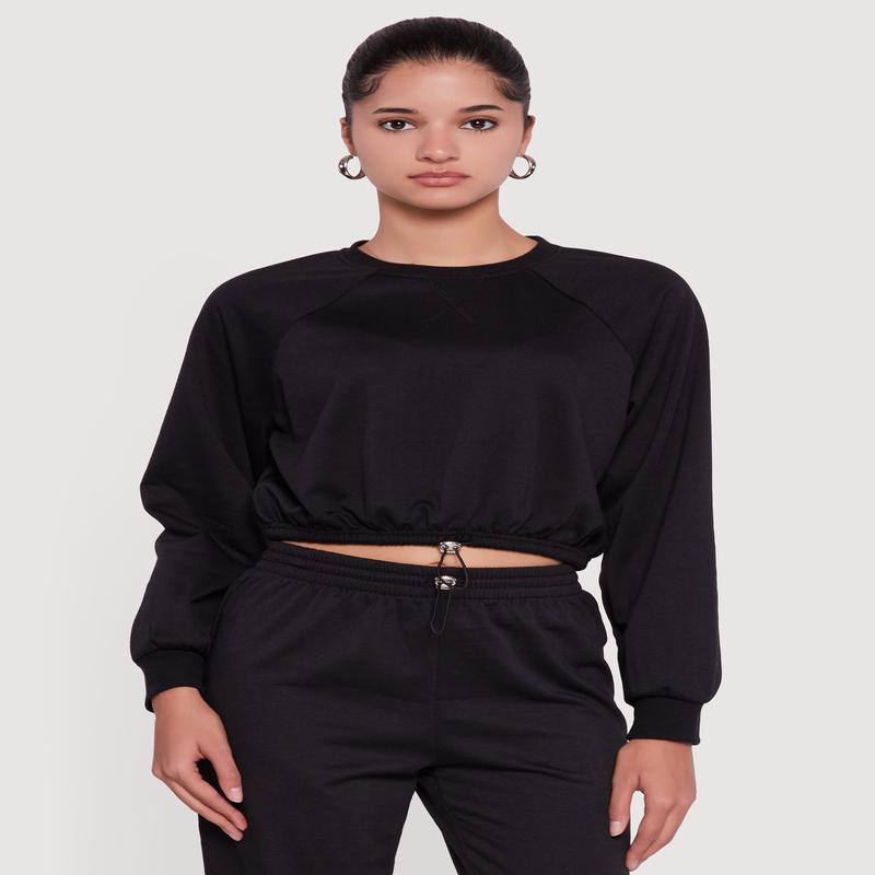 Almost Famous Toggle Drawstring Hem Cropped Raglan Sweatshirt