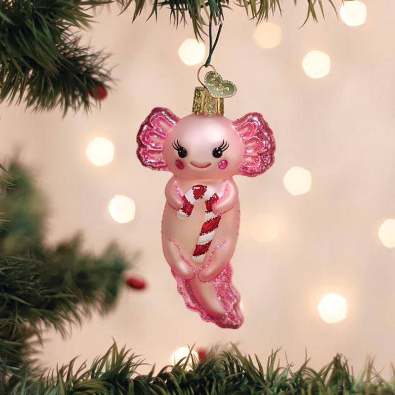 Axolotl With Candy Cane Ornament