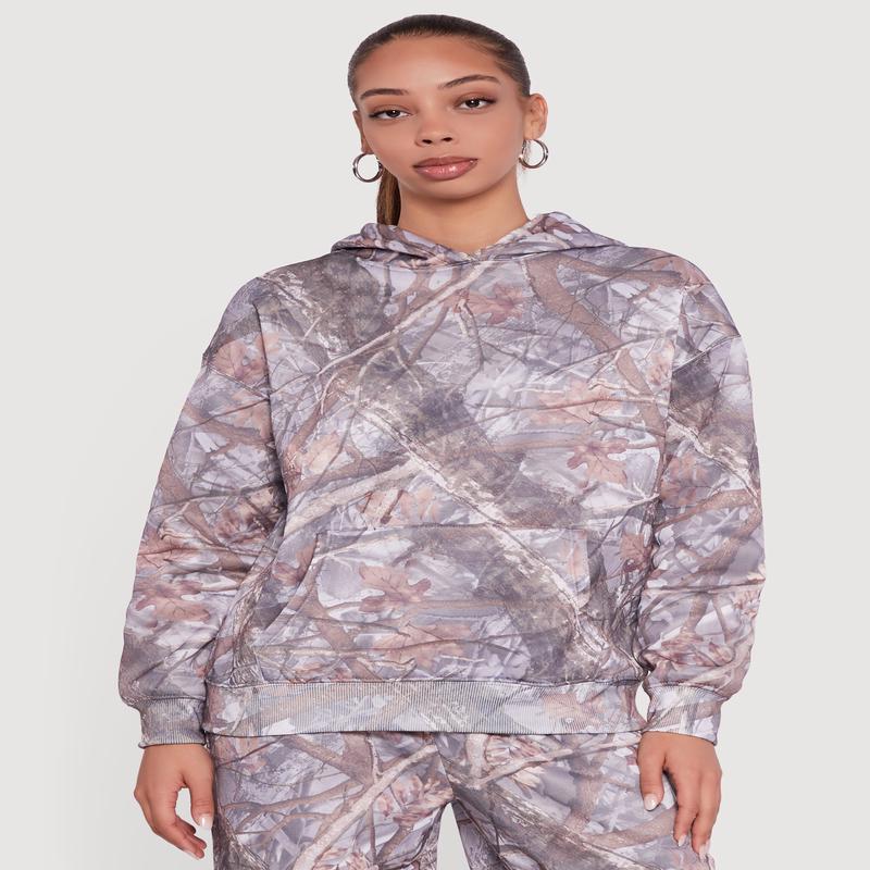 Almost Famous Tree Camo Kangaroo Pocket Hoodie