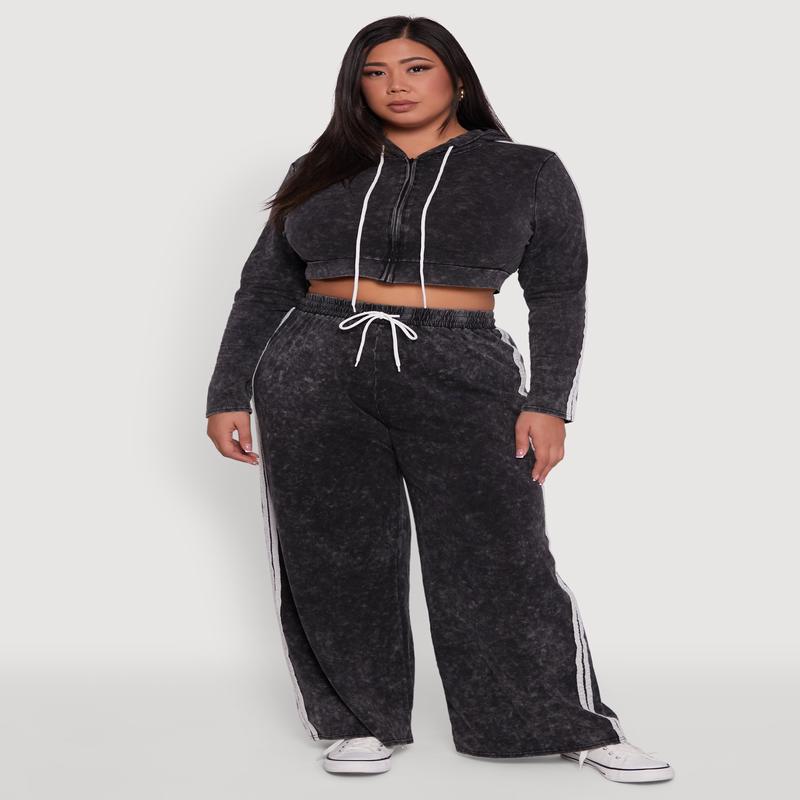 Plus Size Daisy High Waisted Acid Wash Wide Leg Pants