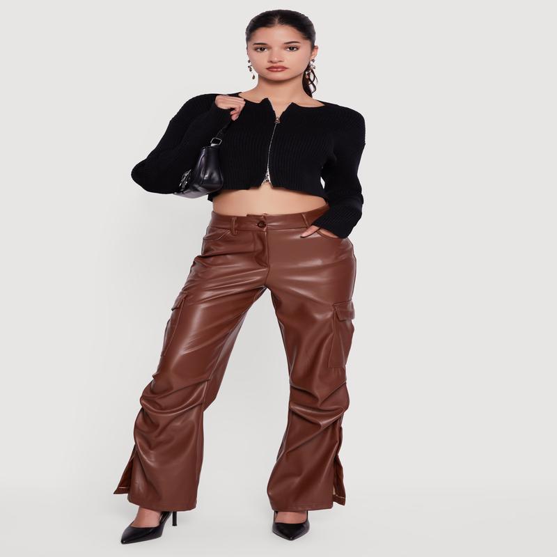 Ribbed Knit Long Sleeve Zip Front Cropped Sweater