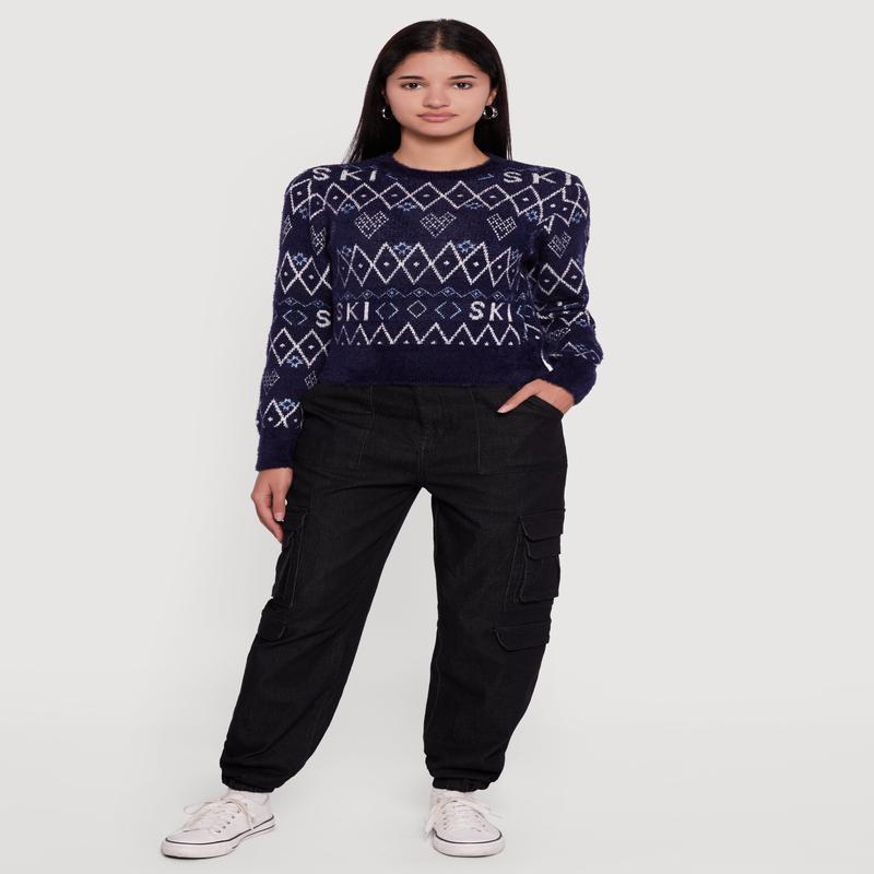 Holiday Patterned Eyelash Knit Sweater