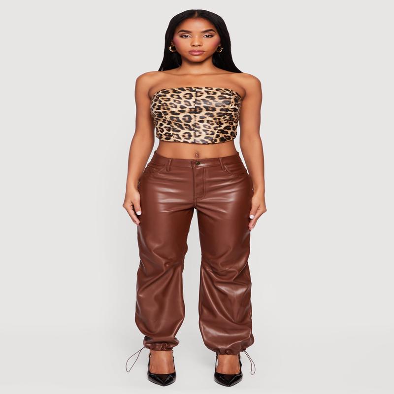 Fleece Lined Faux Leather Joggers