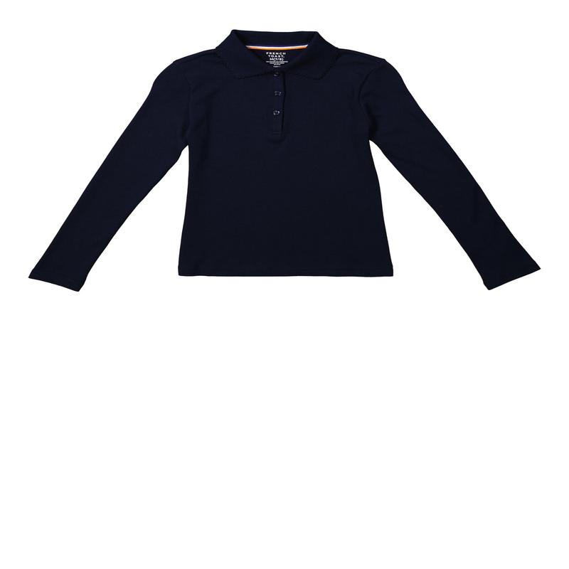 French Toast Girls 7-16 Solid Long Sleeve Picot Collar Interlock Polo