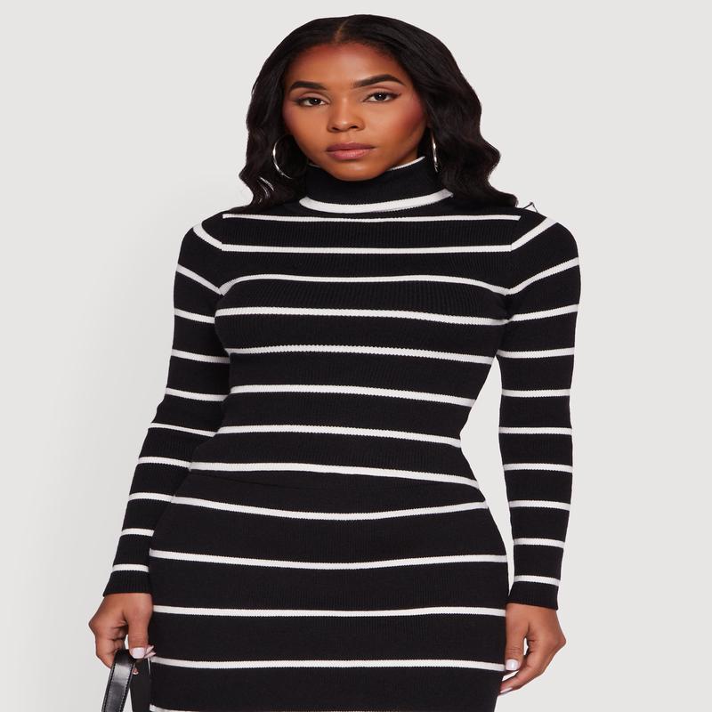 Striped Long Sleeve Turtleneck Sweater