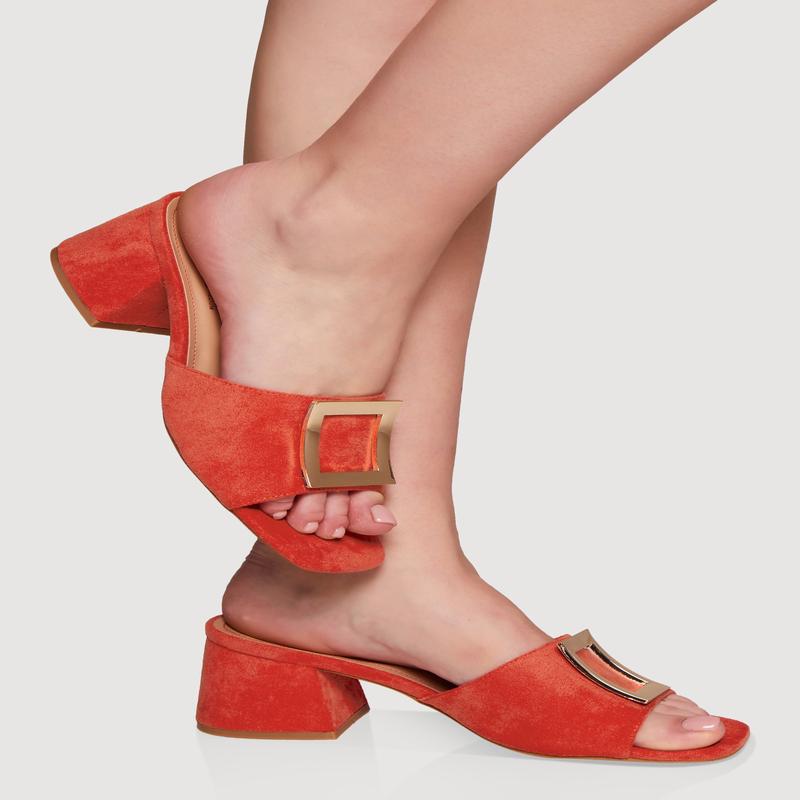 Stylish Metallic Open Toe Mules with Block Heel