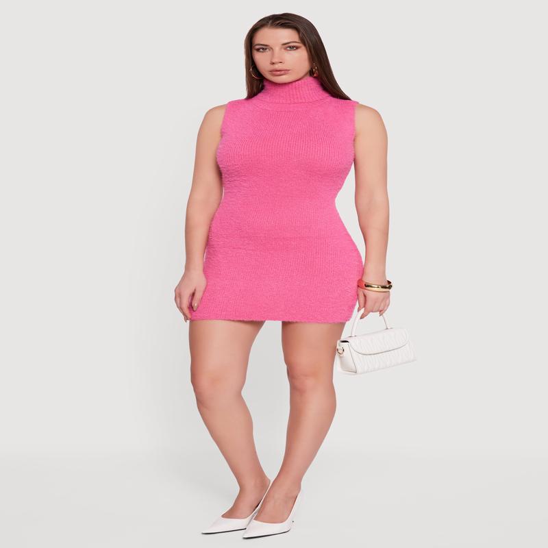 Turtle Neck Eyelash Knit Mini Dress