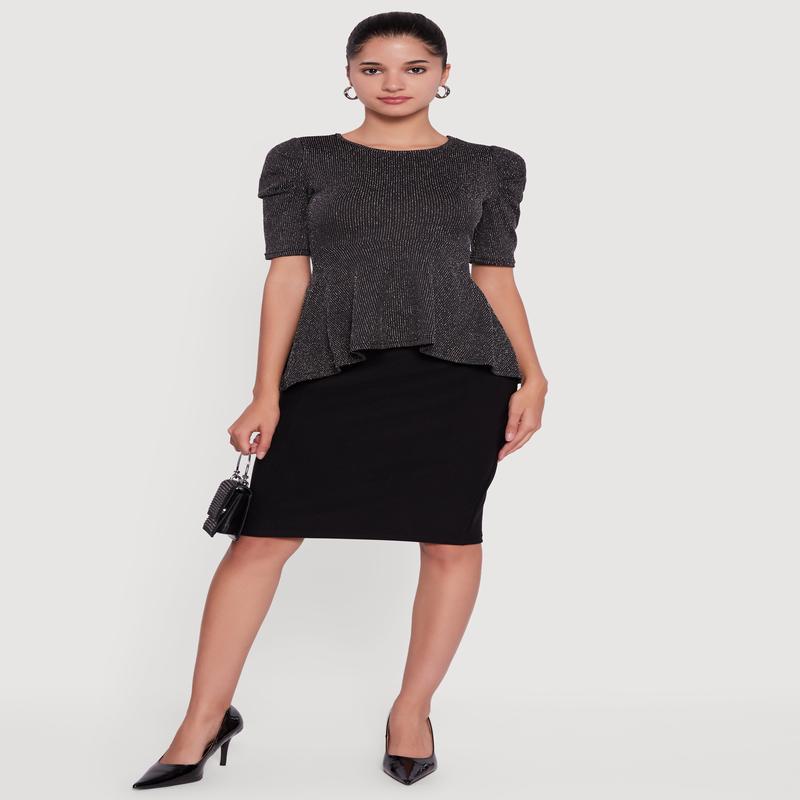 Shimmery Lurex  Tie Back Peplum Blouse