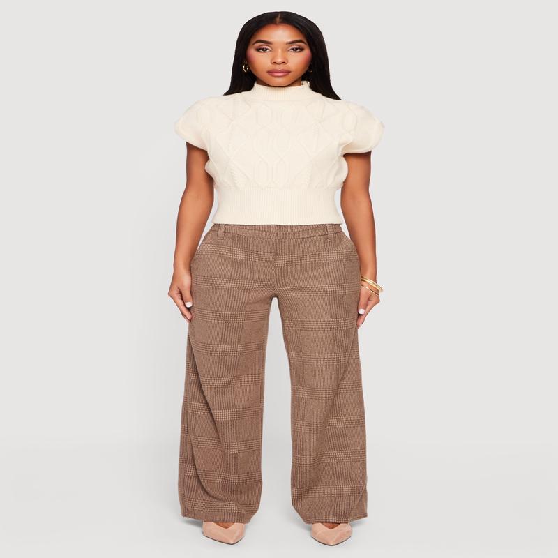 Cable Knit Cap Sleeve Mock Neck Sweater