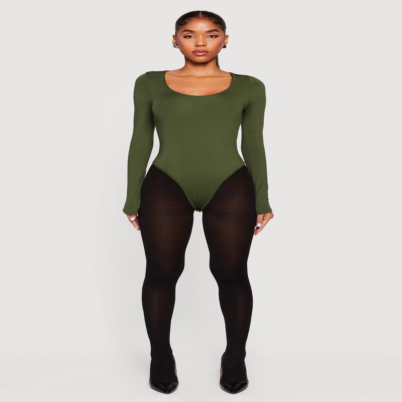 Solid Long Sleeve Scoop Neck Bodysuit