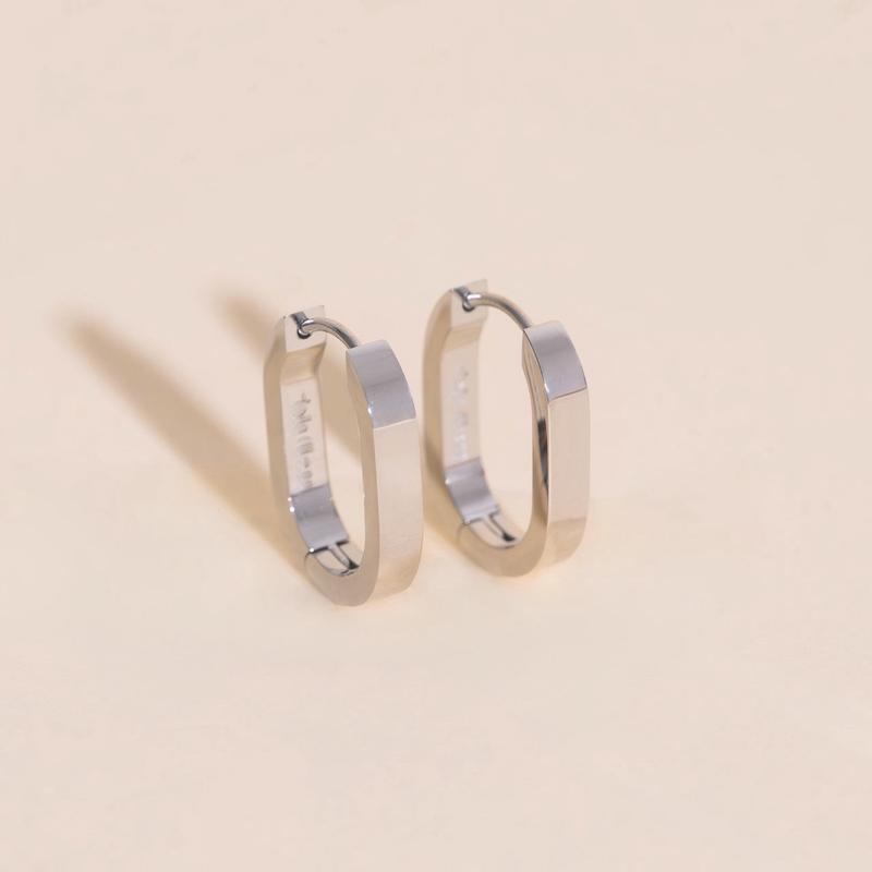 Smooth Oblong Huggie Hoop Earrings