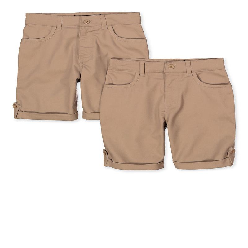 Girls School Uniform 2 Pack Tabbed Shorts Khaki Size 7-14
