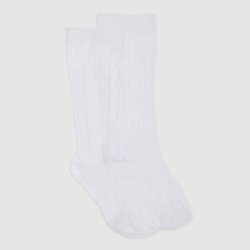 Girls Solid Cable Knit Knee High Socks 2 Pack