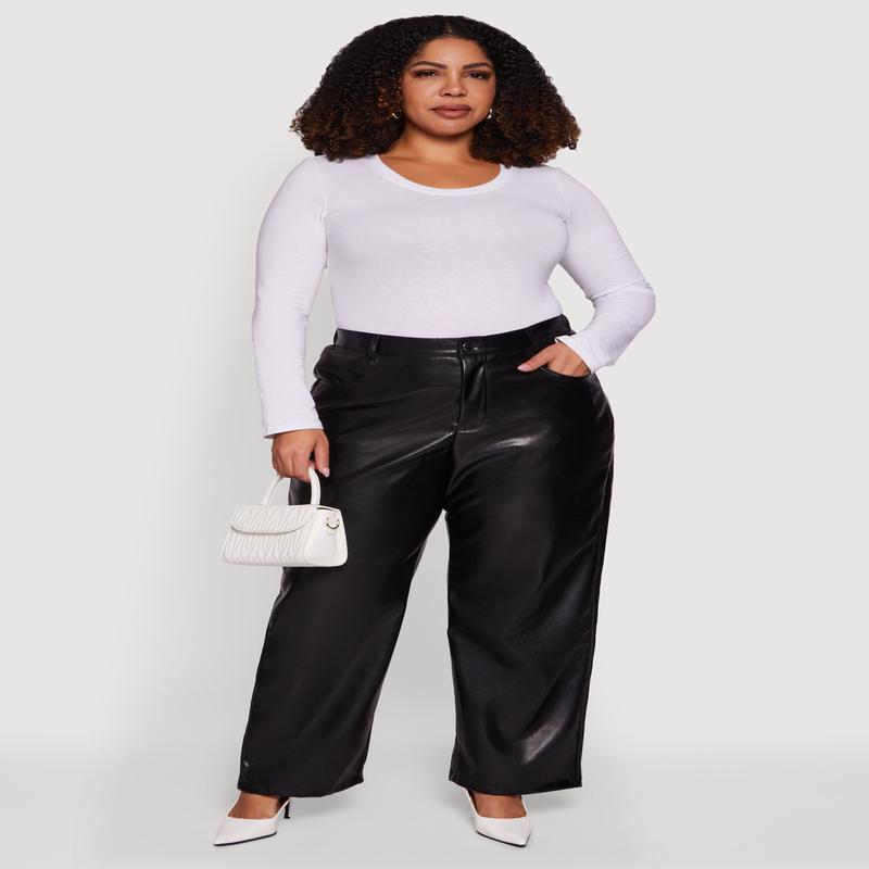 Plus Size Faux Leather Wide Leg Pants